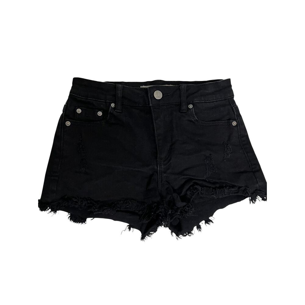 Tractr Denim Shorts Girls 8 Black Distressed Cut Off Frayed Hem High Rise Casual